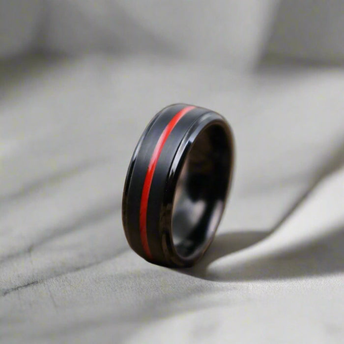 BATMOBILE — alternate angle — men's tungsten carbide wedding ring | Aydins Jewelry