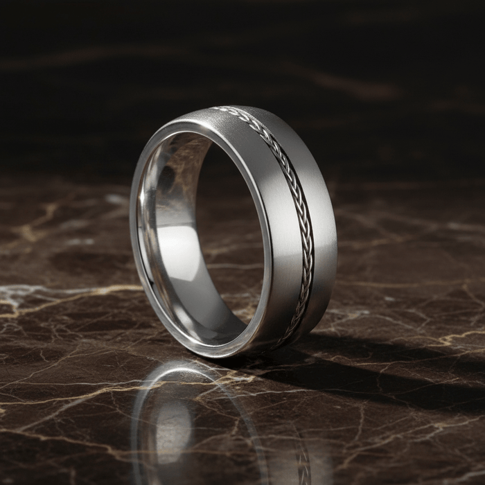 BAXTER — detail view — men's sterling silver wedding ring | Aydins Jewelry