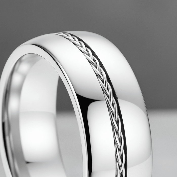 BAXTER — close-up detail — men's sterling silver wedding ring | Aydins Jewelry