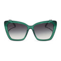 diff eyewear becky ii oversized cat eye sunglasses with a deep green frame and grey gradient lenses front view