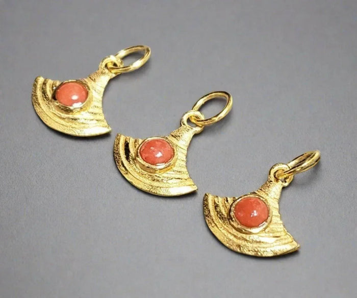 Bell Shaped Dainty Gold Vermeil Red Coral Pendant - K Jewelry Accessories
