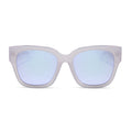 diff eyewear featuring the bella ii square sunglasses with a thistle light purple frame and lavendar mirror lenses front view