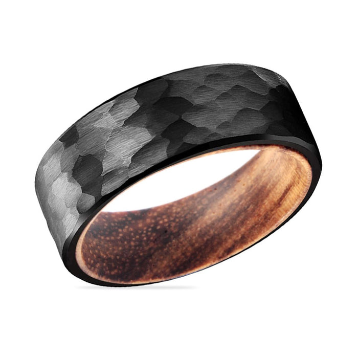 BENDTAIL | Zebra Wood, Black Tungsten Ring, Hammered, Flat - Rings - Aydins Jewelry - 2