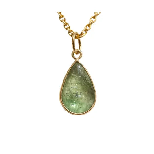Bezel Set Green Tourmaline 14K Gold Pendant: Minimalist Jewelry