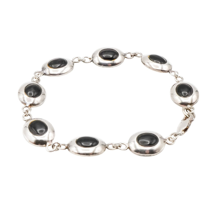 Black Onyx Oval Cabochon Sterling Silver Bracelet 7 Inches