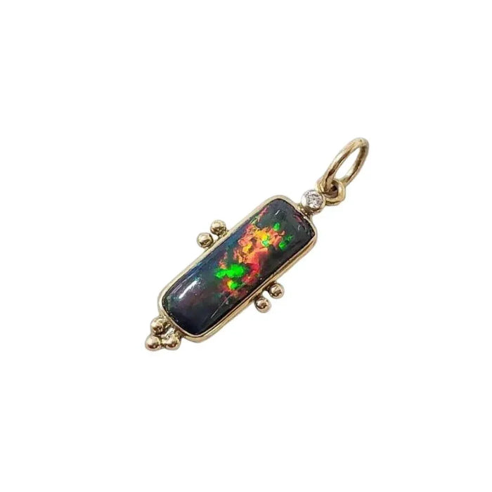 Black Opal Gold Pendant – Ethiopian Fire Opal Necklace, Handmade Fine Jewelry - K Jewelry Accessories