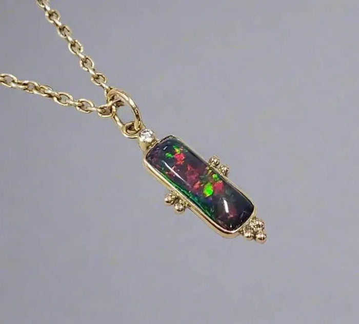 Black Opal Gold Pendant – Ethiopian Fire Opal Necklace, Handmade Fine Jewelry - K Jewelry Accessories