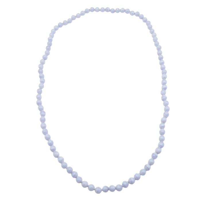 Blue Lace Agate Beaded 31 Inch Hand Knotted Gemstone Necklace