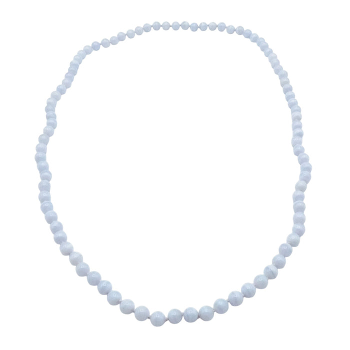 Blue Lace Agate Beaded 31 Inch Hand Knotted Gemstone Necklace