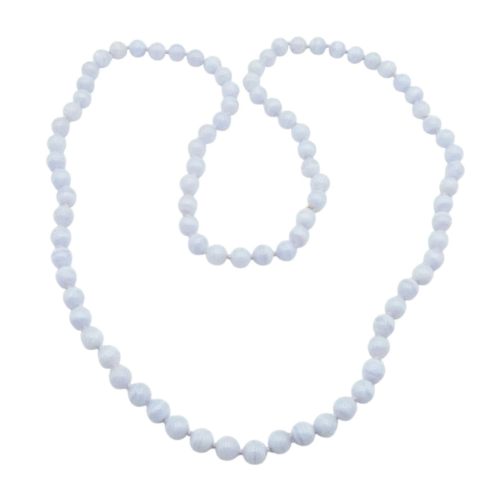 Blue Lace Agate Beaded 31 Inch Hand Knotted Gemstone Necklace