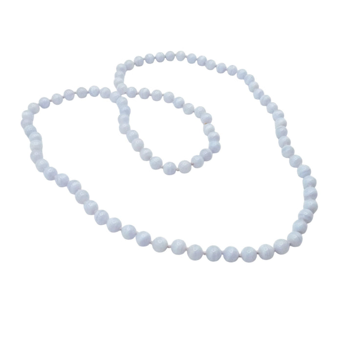 Blue Lace Agate Beaded 31 Inch Hand Knotted Gemstone Necklace