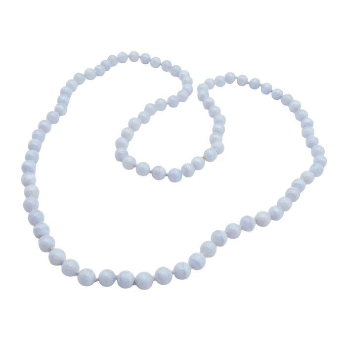 Blue Lace Agate Beaded 31 Inch Hand Knotted Gemstone Necklace