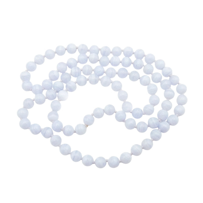 Blue Lace Agate Beaded 31 Inch Hand Knotted Gemstone Necklace