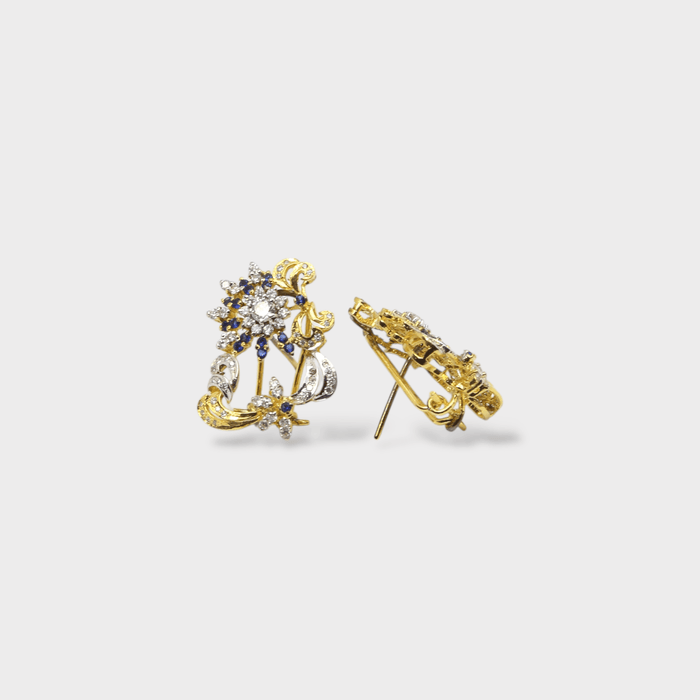 Blue Sapphire Floral Burst Clip Earrings - Monis Anas Jewellers