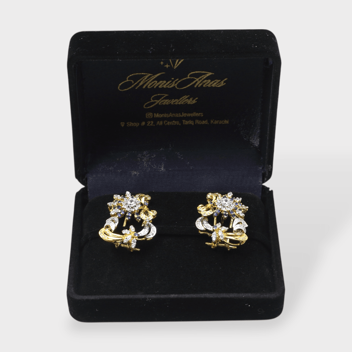 Blue Sapphire Floral Burst Clip Earrings - Monis Anas Jewellers