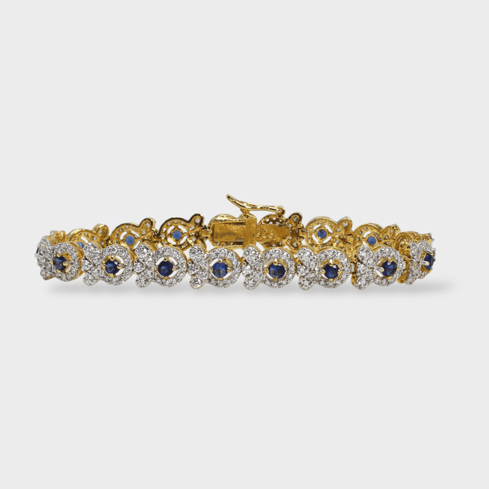 Blue Sapphire Floral Halo Bracelet – Gold Plated - Monis Anas Jewellers