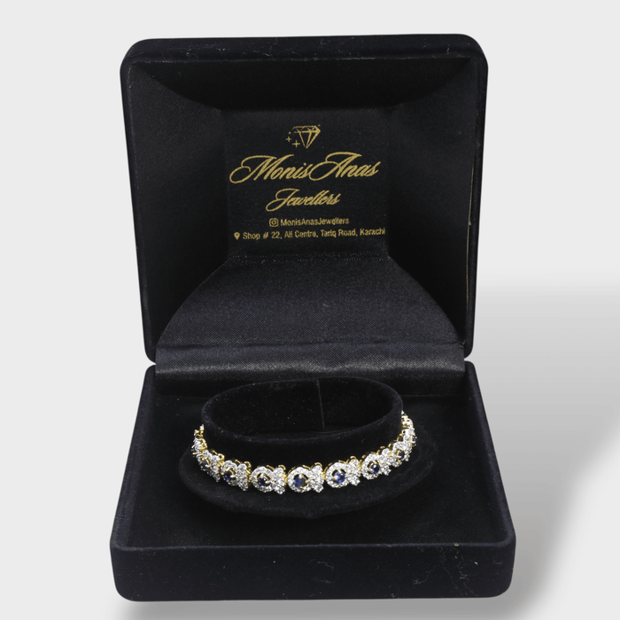 Blue Sapphire Floral Halo Bracelet – Gold Plated - Monis Anas Jewellers