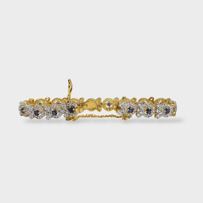 Blue Sapphire Floral Halo Bracelet – Gold Plated - Monis Anas Jewellers