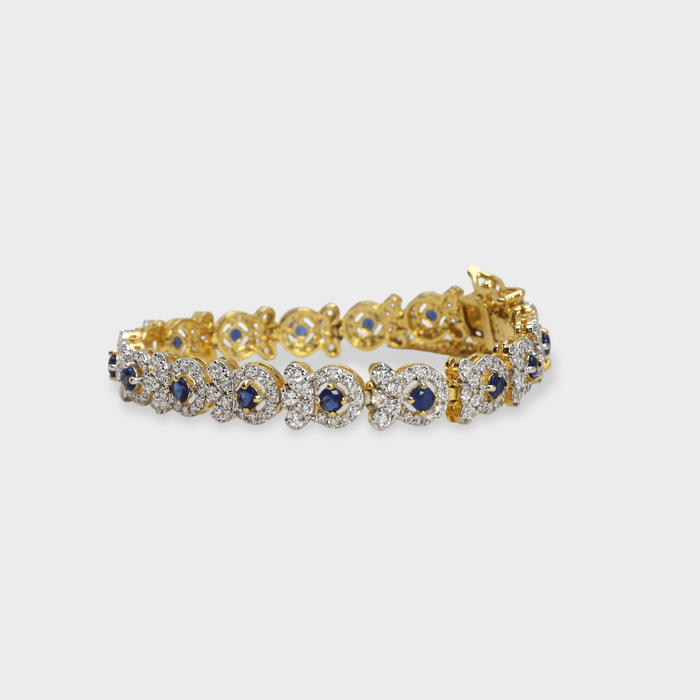 Blue Sapphire Floral Halo Bracelet – Gold Plated - Monis Anas Jewellers