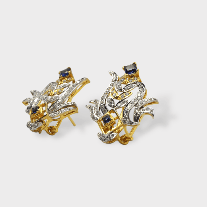 Blue Sapphire Floral Pearl Drop Clip Earrings - Monis Anas Jewellers