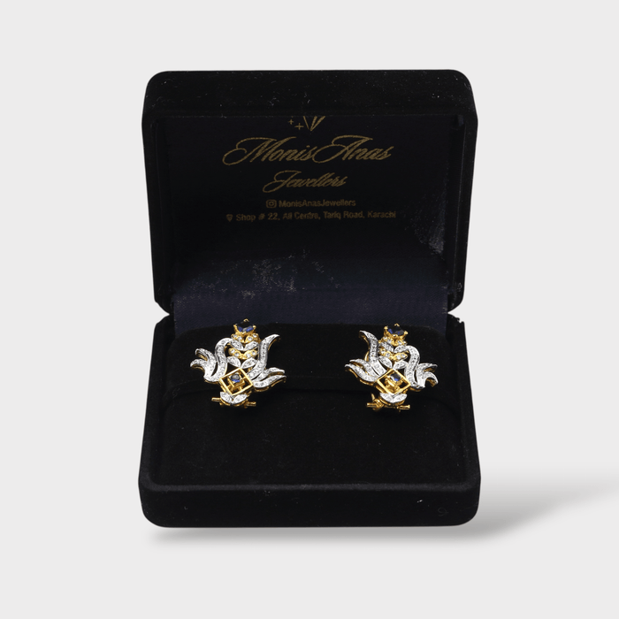 Blue Sapphire Floral Pearl Drop Clip Earrings - Monis Anas Jewellers
