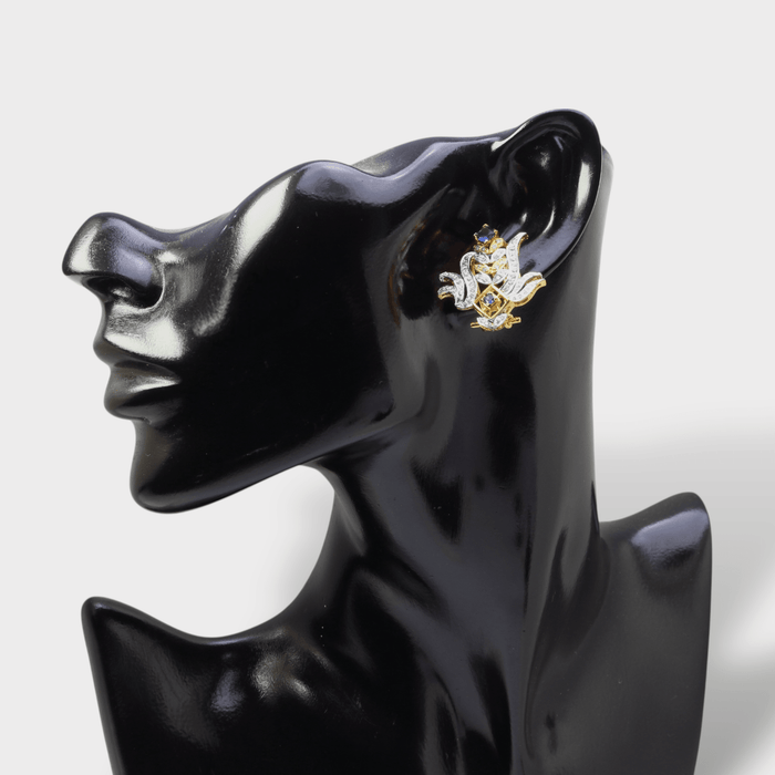 Blue Sapphire Floral Pearl Drop Clip Earrings - Monis Anas Jewellers