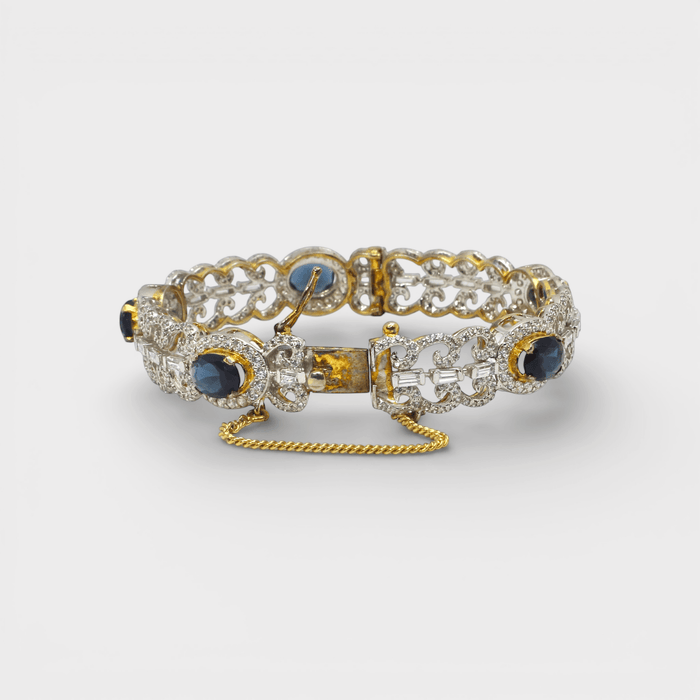 Blue Sapphire Open Lattice Bangle - Monis Anas Jewellers