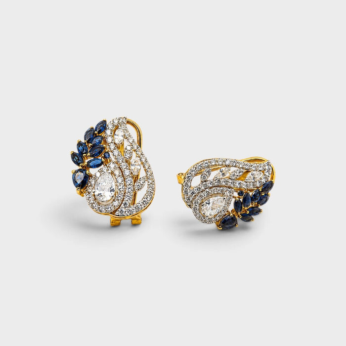 Blue Sapphire Pearl Leaf Drop Earrings - Monis Anas Jewellers
