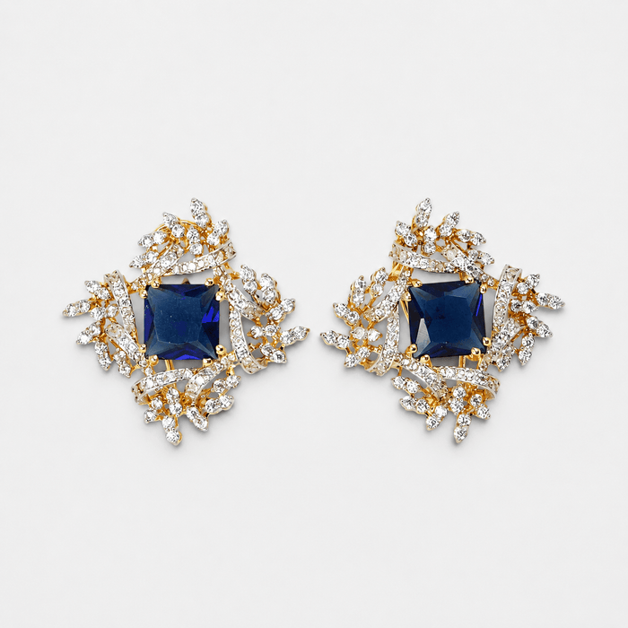 Blue Starburst Statement Studs - Monis Anas Jewellers