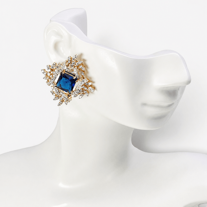 Blue Starburst Statement Studs - Monis Anas Jewellers