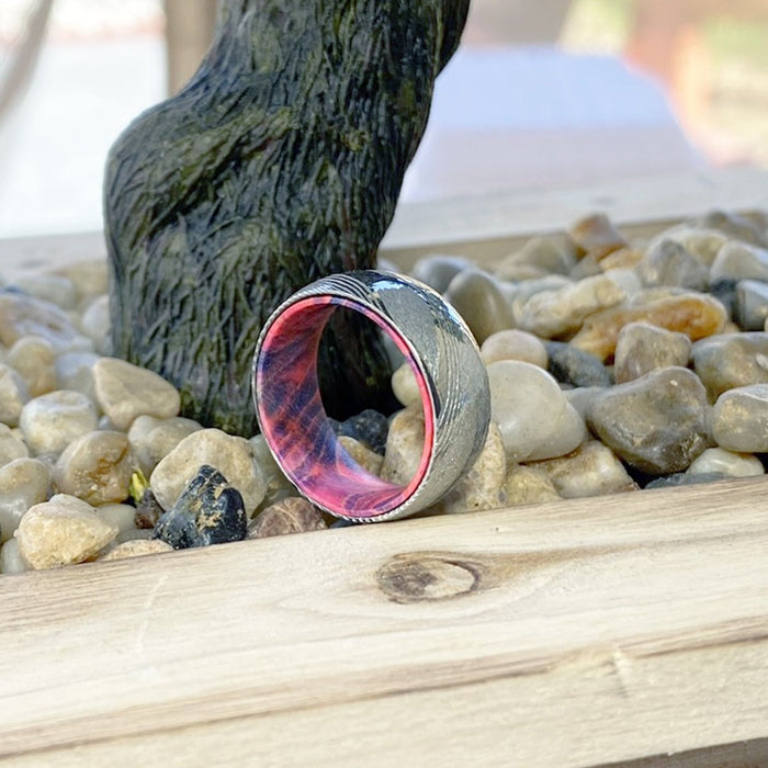 BLUEHAWK — close-up detail — men's damascus steel wedding ring | Aydins Jewelry