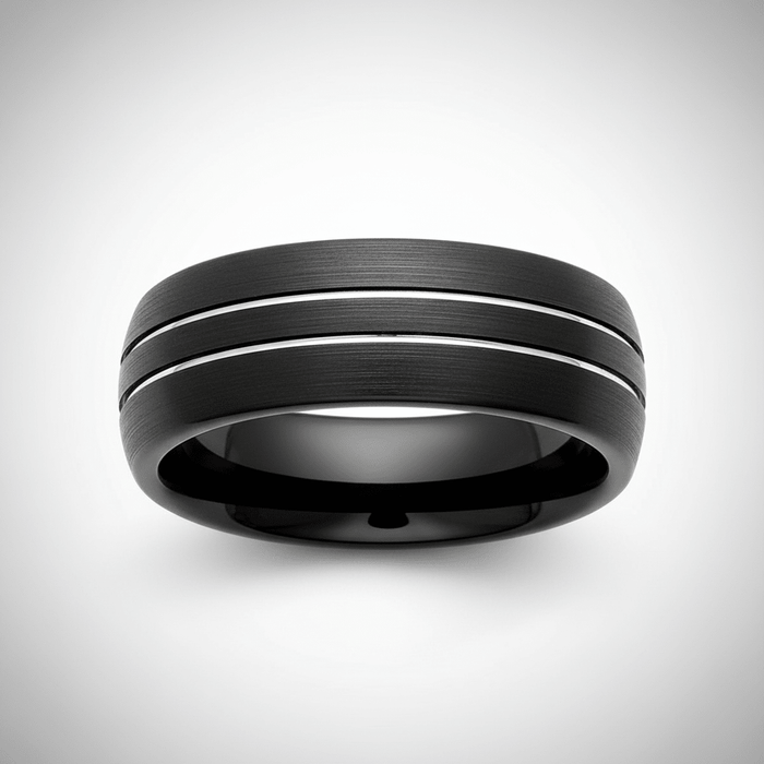 BOSTIN — Center-through axial view — men's tungsten wedding ring.