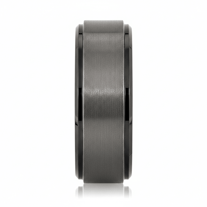 BOUNCER — angled view — men's tungsten carbide wedding ring | Aydins Jewelry