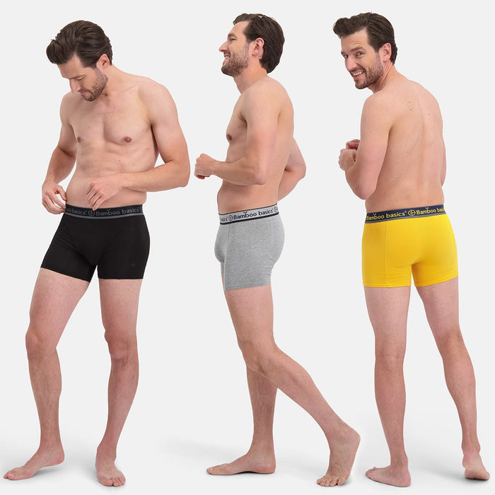 Bamboo Basics - Boxershorts Rico  - Grey Melange, Okergeel & Zwart