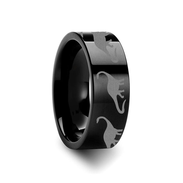 Brachiosaurus Dinosaur Print Engraved Flat Tungste Tungsten Carbide men's wedding band, image 2