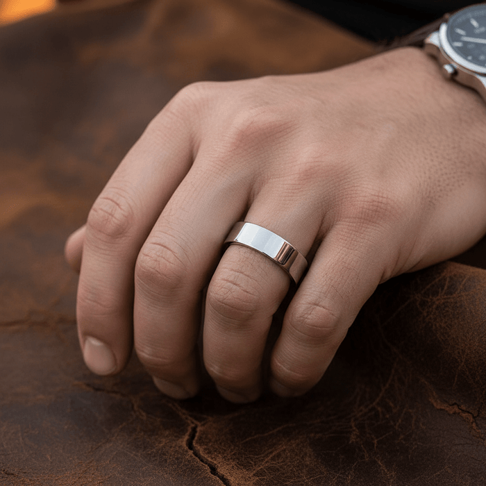 BRAWLER - Lifestyle photo on hand - men's tungsten wedding ring.