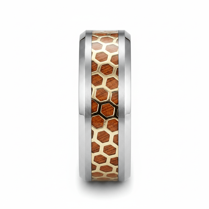 BUZZARD — Front-facing straight-on view — men's tungsten wedding ring.