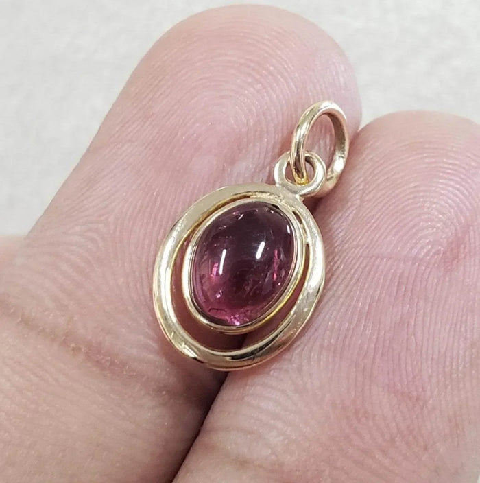 Cabochon Natural Pink Tourmaline 14k Gold Pendant - K Jewelry Accessories