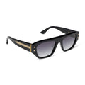 iconica featuring the calla rectangle sunglasses with a black frame and grey gradient polarized lenses angled view