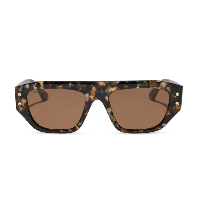iconica featuring the calla rectangle sunglasses with a tortoise frame and brown polarized lenses front view