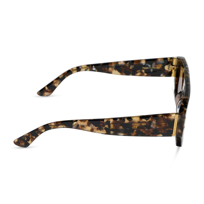 iconica featuring the calla rectangle sunglasses with a tortoise frame and brown polarized lenses side view