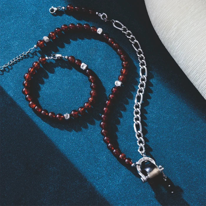 Capricorn Garnet & Smoky Quartz Necklace