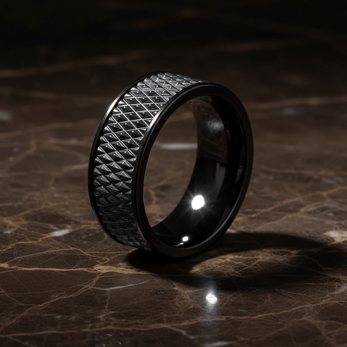 CASSIUS — detail view — men's tungsten carbide wedding ring | Aydins Jewelry