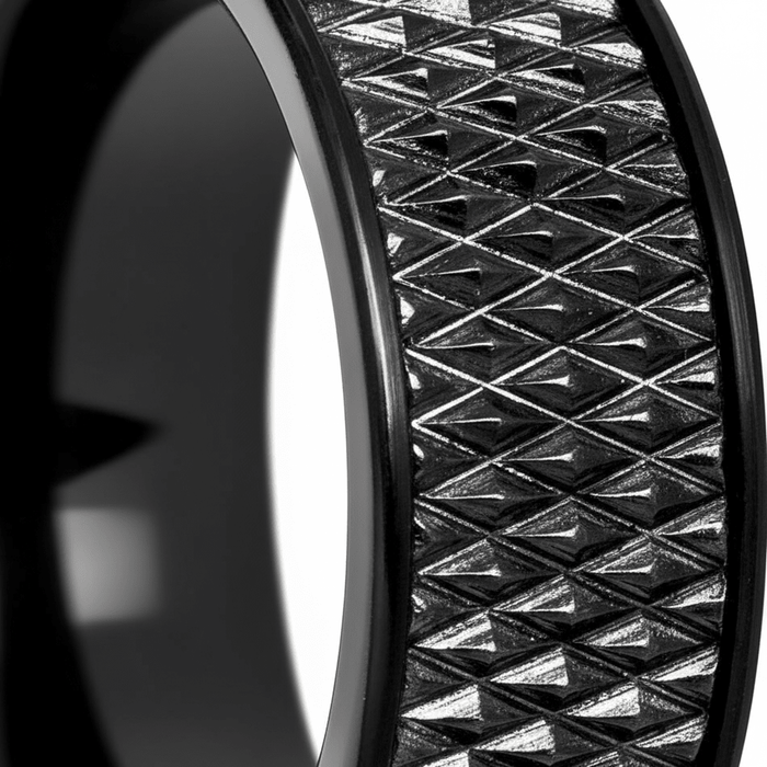 CASSIUS — close-up detail — men's tungsten carbide wedding ring | Aydins Jewelry