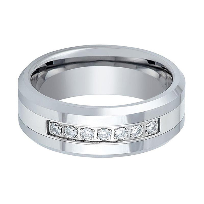 CETUS — detail view — men's tungsten carbide wedding ring | Aydins Jewelry