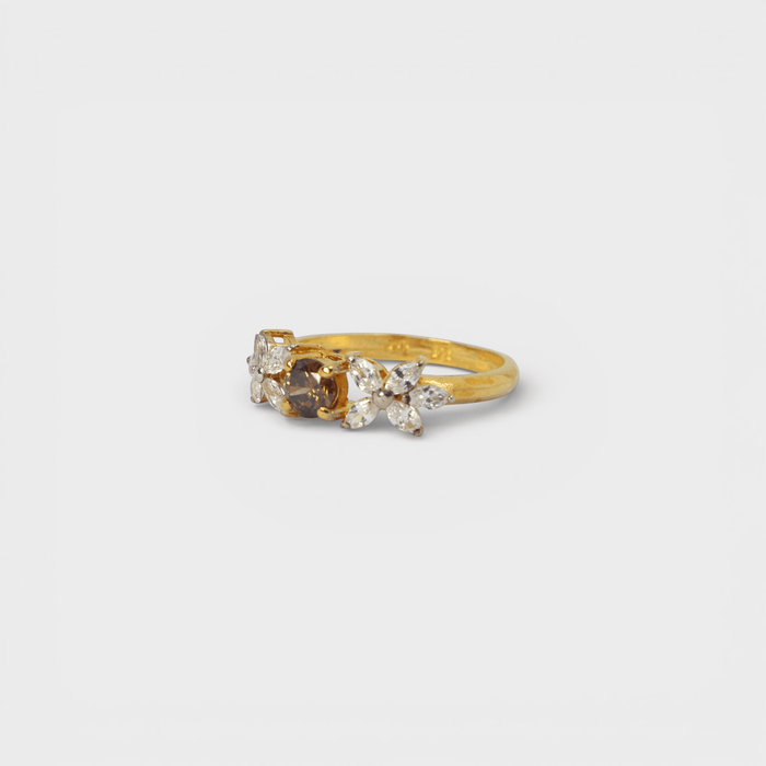 Champagne Zircon Flower Ring - Monis Anas Jewellers