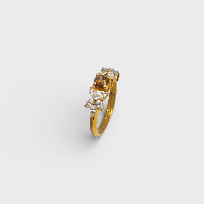 Champagne Zircon Flower Ring - Monis Anas Jewellers