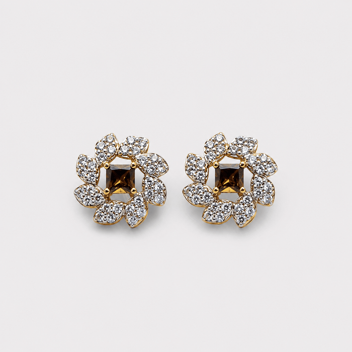 Champagne Zircon Pearl Floral Set – Pendant & Earrings - Monis Anas Jewellers
