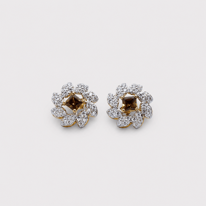 Champagne Zircon Pearl Floral Set – Pendant & Earrings - Monis Anas Jewellers