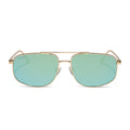 diff eyewear charley navigator sunglasses with a gold metal frame and dew drop blue mirrored lenses front view